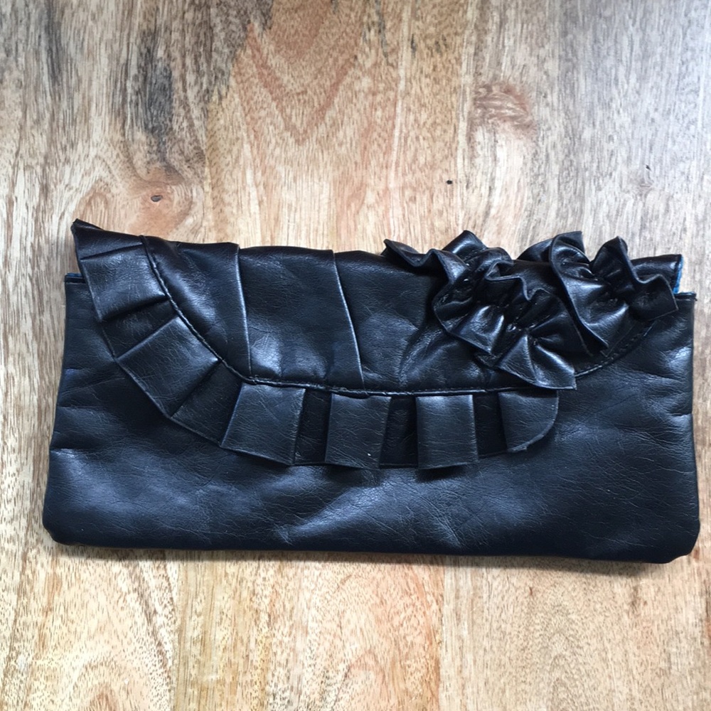 Vegan,black ruffle clutch 10”x4.5”